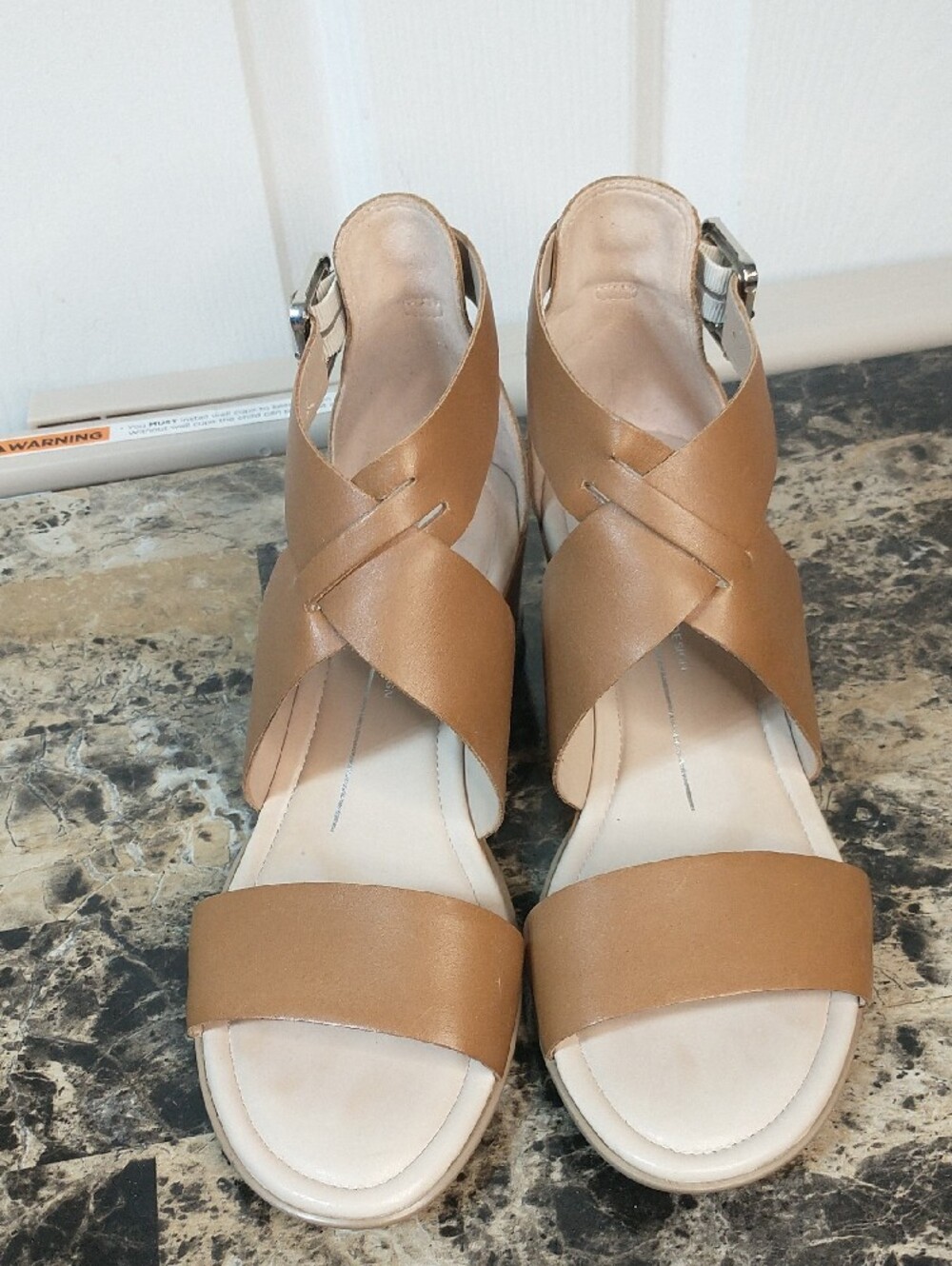 Ecco Size 36 (US 5-5 1/2 - Run Big) Tan Leather Crisscross 2" Wedge Sandals.